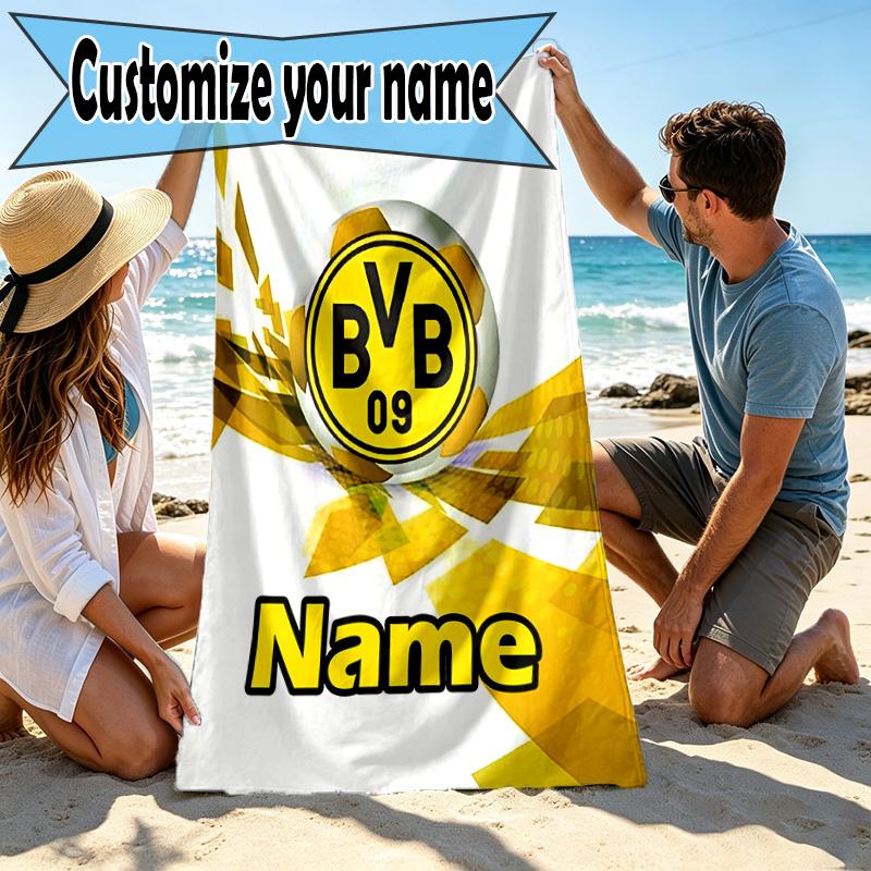 Custom Name Personalized Borussia Dortmund Print Beach Towel, for Trip Camping Beach Party Home Decor, Birthday Gift for Family & Friends