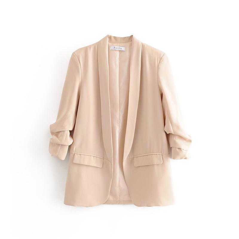 Spring and Autumn Commuter Urban Leisure Versatile Candy Women's Pleated Sleeve Blazer
