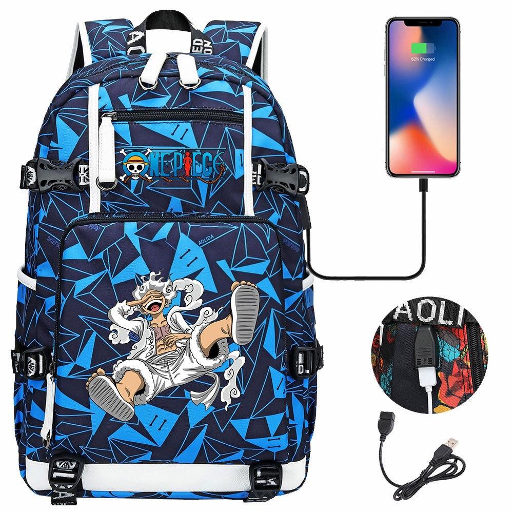 Luffy Print USB Teen Student Backpack Lightweight Large Capacity Travel Double Shoulder Bag Anti-Water School Bag for Boys Girls