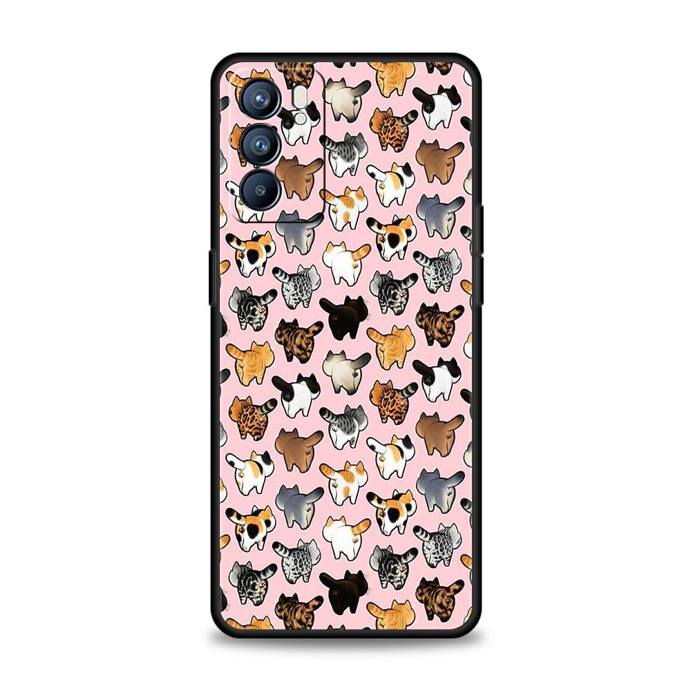 Cartoon Cute Cats Background Phone Case For Oppo Find X5 A53 A52 A9 2020 A54 A15 A95 A16 A76 A74 A12 Reno7 Pro SE Reno6 Z Cover