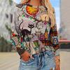 Autumn Women's T-shirt Funny Kitten Graphic Print  Female Clothing Cat Tops Street Casual Round Neck Long Sleeve T-shirt