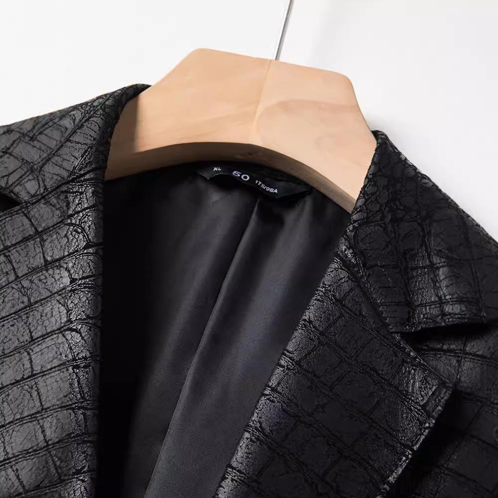 Leather Sheepskin Suit Collar Crocodile Jacket Men's Leather Leather Suit Collar Casual Jacket