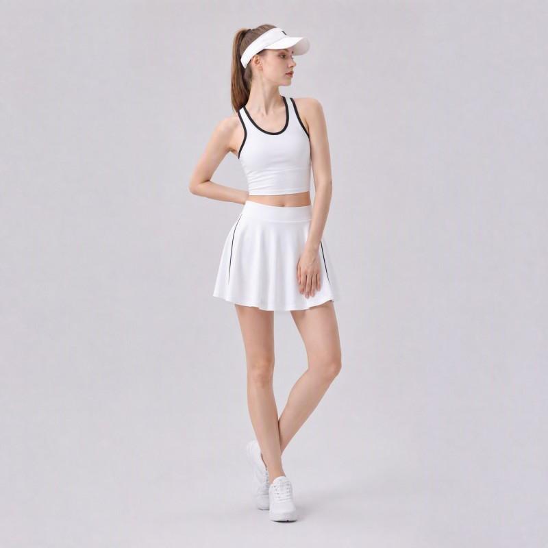 Womens Tennis Set Cross Back Sports Vest High Waist Shorts Color Block 2 Piece
