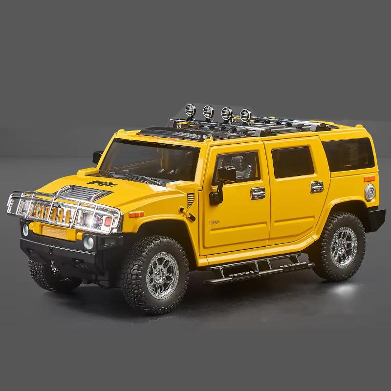 New 1/18  Hummer H2 Highway 61 SUV Alloy Car Model Die-cast Metal Toy Large Off-road Vehicle Car Model Simulation Sound and Light Boys Gift