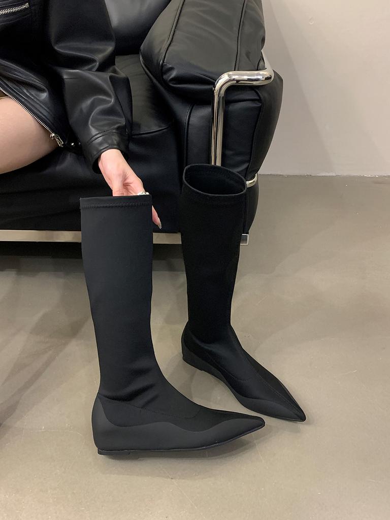 Модные женские ботильоны с острым носком, эластичные ботильоны 2024 года, новые поступления, туфли на танкетке черного цвета, высокие каблуки, модные туфли для вечеринок