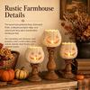 3pcs Rustic Vintage Wooden White Pumpkin Tealight Candle Holder Set Distressed Lantern Tealight Holders for Fall Halloween Thanksgiving Harvest