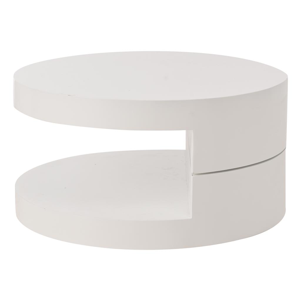 70*70*35.5cm Coffee Table, Tabletop Freely Rotatable 360 degrees, with LED Light Strip, Cylindrical MDF, Load Capacity up to 30 kg, 2-Layer Structure