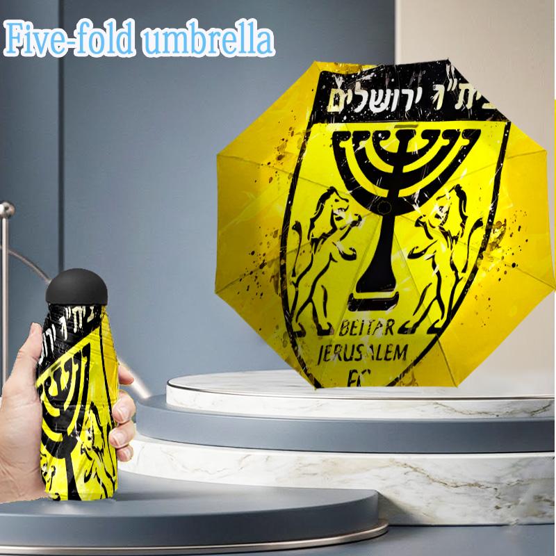 Jerusalem Fc Logo Design Mini Umbrella, 5-Fold, Lightweight, Retractable Umbrella Features 8 Ribs, Ideal for Outdoor Use Birthday Gifts