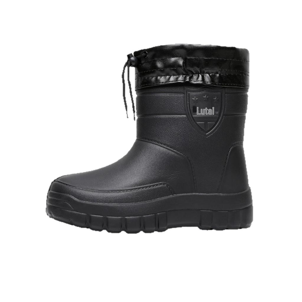 Водонепроницаемые дождевые сапоги до середины икры на флисовой подкладке, теплые и утолщенные с кулиской для защиты от зимнего снега. Подходит для использования на открытом воздухе.