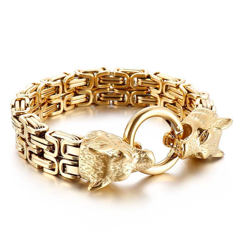 Браслет из нержавеющей стали Nordic Viking с двойной головой волка, мужской ретро-панк