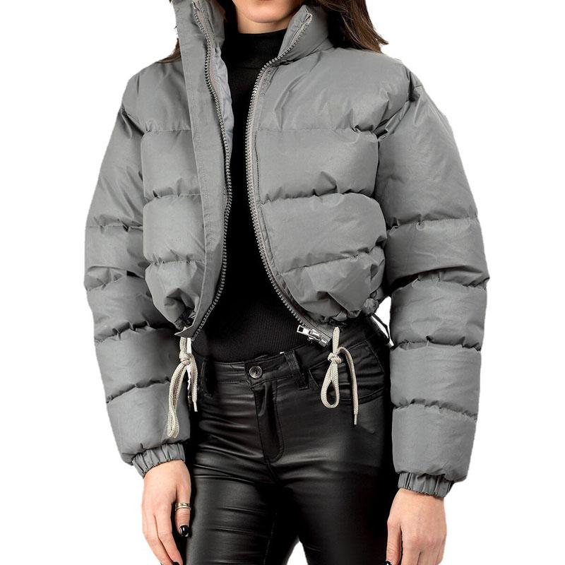 Зимние теплые куртки с воротником-стойкой и длинными рукавами на молнии, короткие хлопковые стеганые куртки