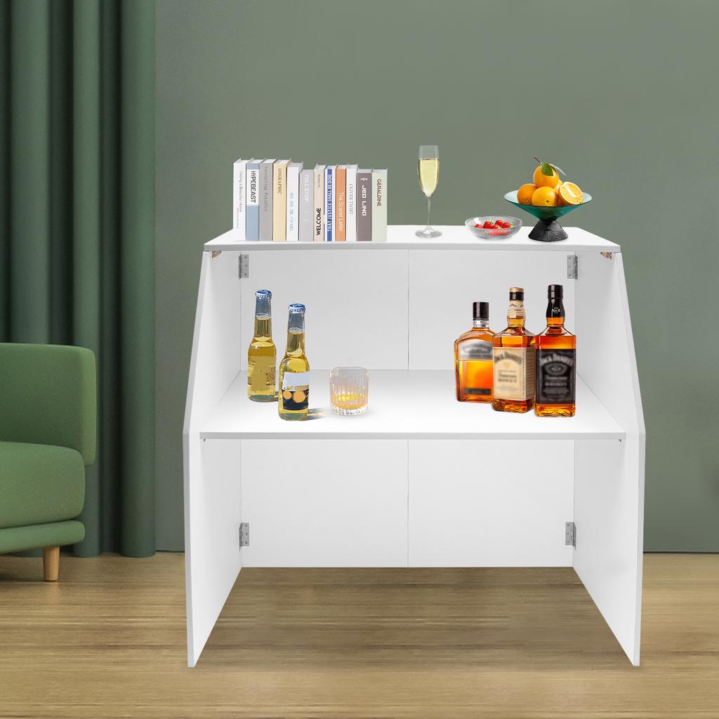 Modern White Foldable & Portable Bar Cabinet with Aluminum Trim for Parties, Events, BBQs - Lightweight & Sturdy Display Cabinet
