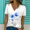 Summer Women Short Sleeve V-neck Oversized T-Shirt for Women White Fashion Ladies T-shirt 3d Dragonfly Print Top Casual Clothes