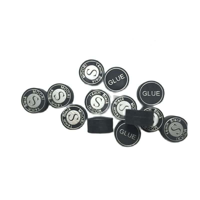 10pcs MOORI 14MM Black Professional Billiard Leather Cue Tips Set S/M/Q 8-Layer Pigskin for Pool Table Supplies