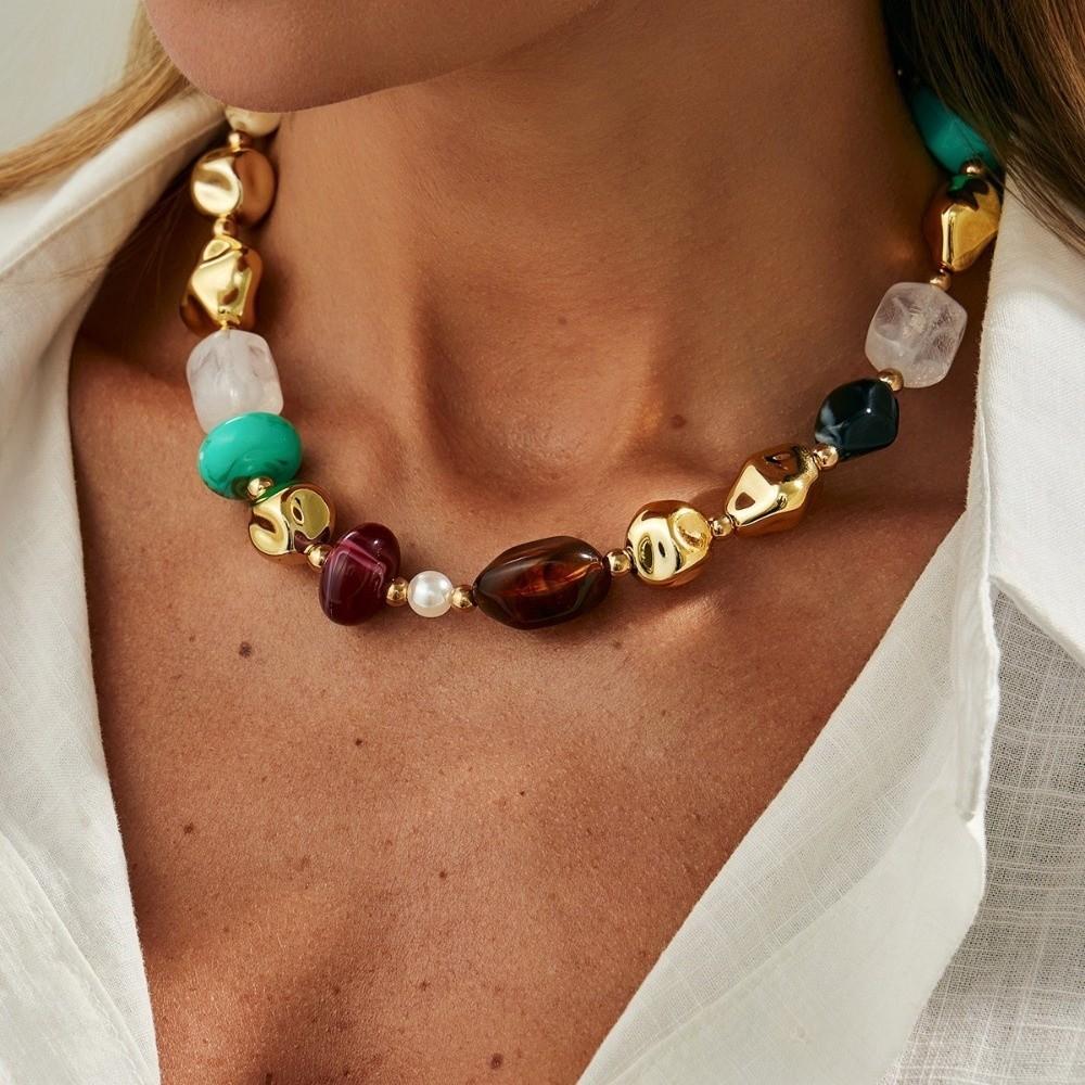 Irregular Shape Resin Beaded Necklace Colorful Irregular Necklace Jewelry For Women