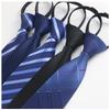 Black Men'S Tie, Striped Blue Business Tie, Lazy Knot-Free Zip Tie