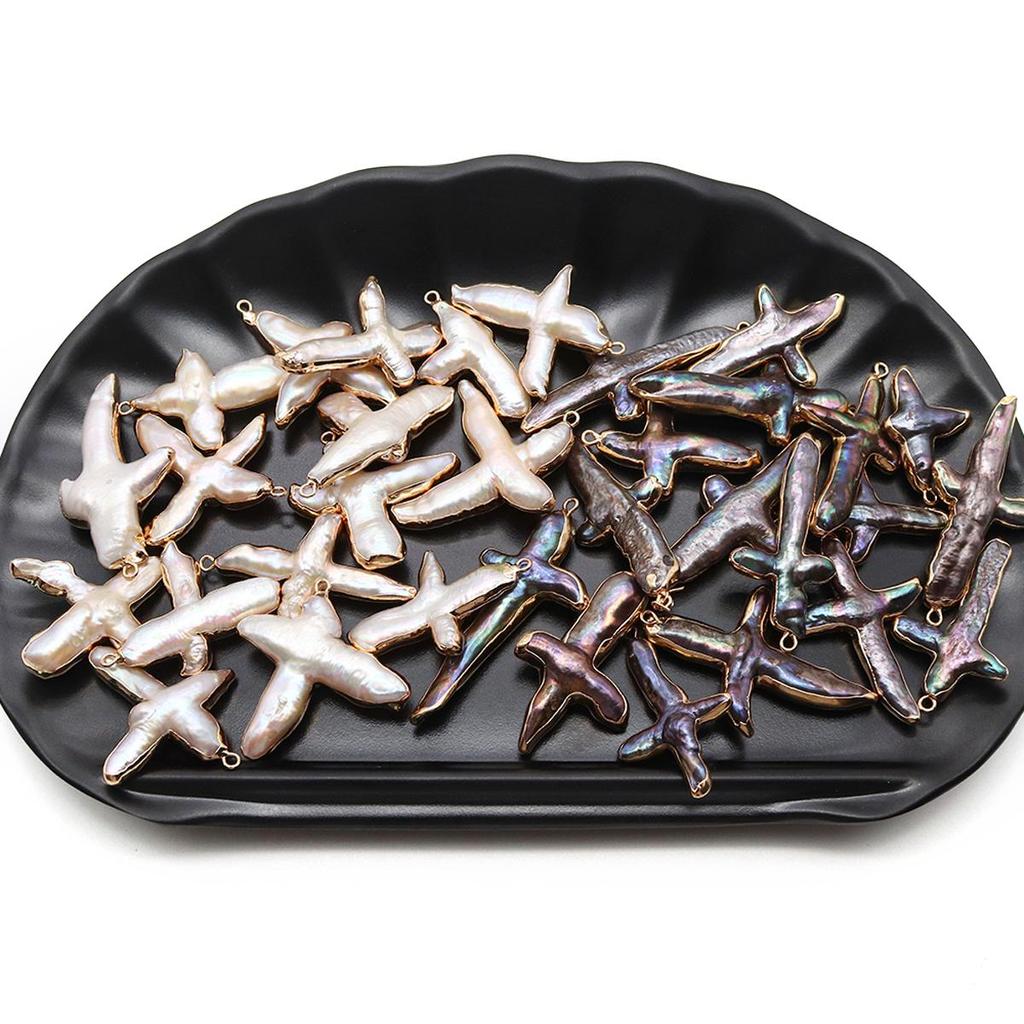 1Pcs Wrapped Pendant Freshwater Pearl Cross-Shaped Pendant For Jewelry Making DIY Necklace Accessory