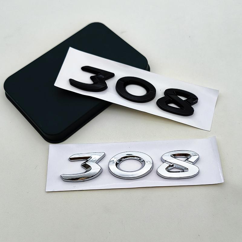 JGCR7 New 3D ABS Chrome Black Logo 308 Emblem Letters Sticker Car Rear Trunk Badge for Peugeot 308 SW GT Line GTI T9 T7 P5 Accessories
