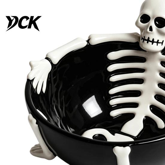 Large Capacity Nut Tray Halloween Skeleton Lounging Tidbit Serveware, 3D Relief Resin Candy Bowl for Event Supplies Snacks Dips, Creative Gothic