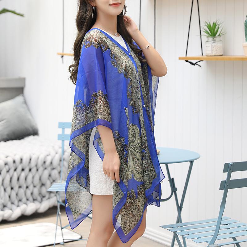 Versatile Paisley Chiffon Scarf Set with Pearl Buckle - Popular Multifunctional Sunscreen Shawl for Influencers