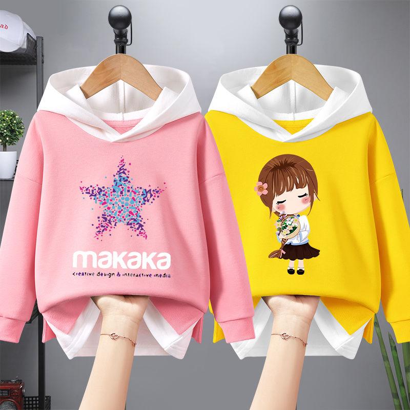 Свитер для девочек, весенние и осенние топы с капюшоном, новинка 2023 года, искусственная одежда из двух предметов для девочек среднего и старшего возраста, темпераментная детская осенняя одежда