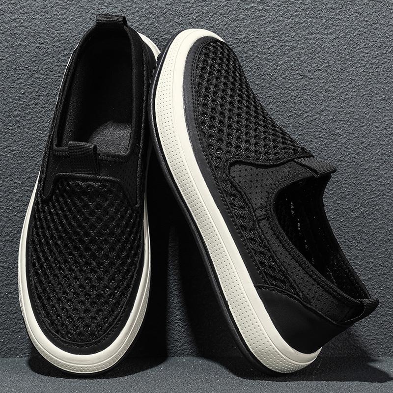 Fashion Lightweight Men Casual Shoes Breathable Slip On Male Casual Sneakers Anti-slip Men's Hollow Out Flats Outdoor Walking Mesh Shoes