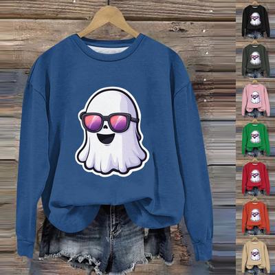 Женская мода с длинным рукавом и принтом на Хэллоуин с круглым вырезом