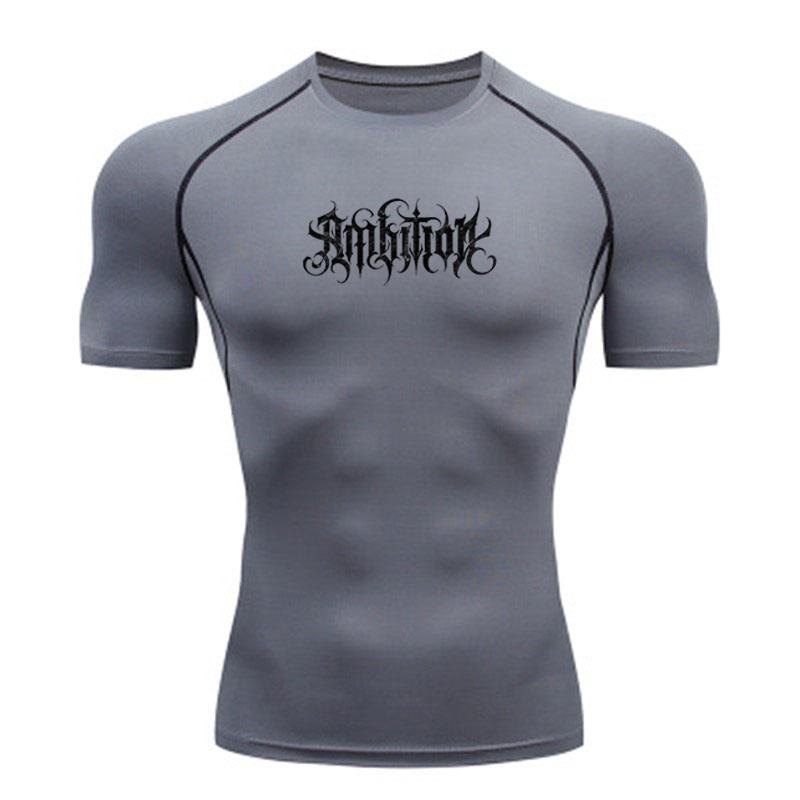 Men's Quick Dry Compression Workout T-shirt Gothic Ambition Print Athletic Short Sleeve Top for Gym Running Training Spo