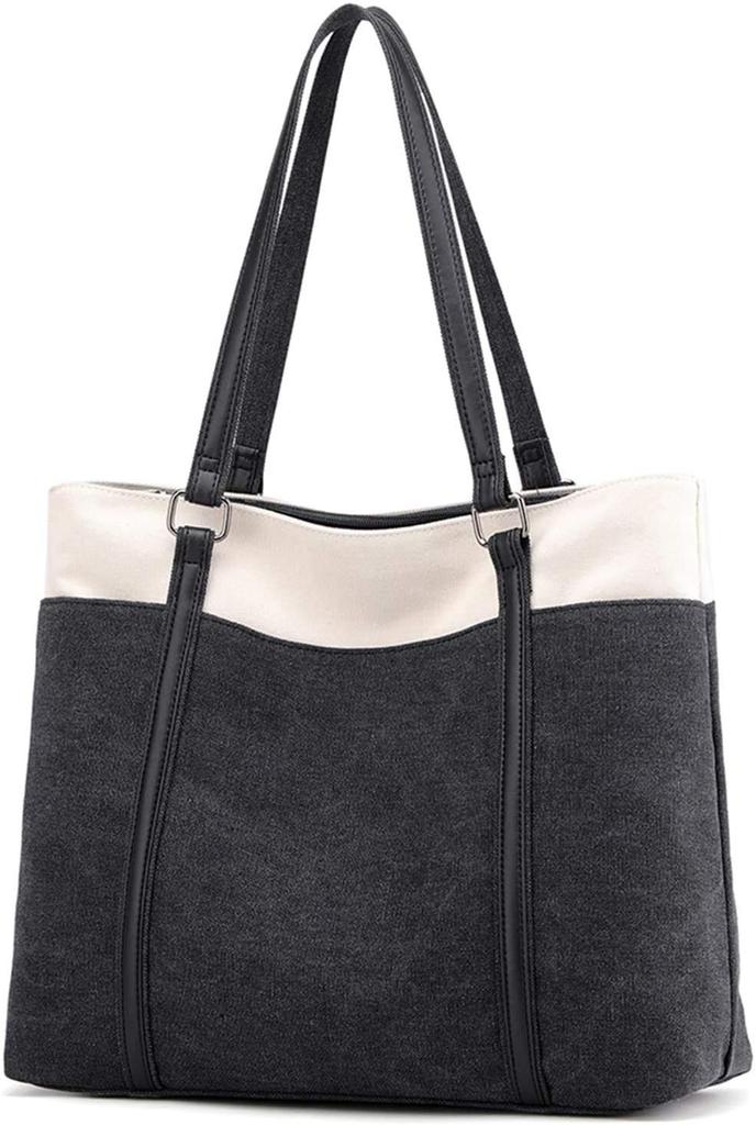 Сумка-тоут Холщовая сумка А4 Большая вместимость Сумка через плечо [manukori] Женская (черный)