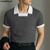 Men Lapel Square Collar Short Sleeve Stitching Color Casual Fitted T-shirts