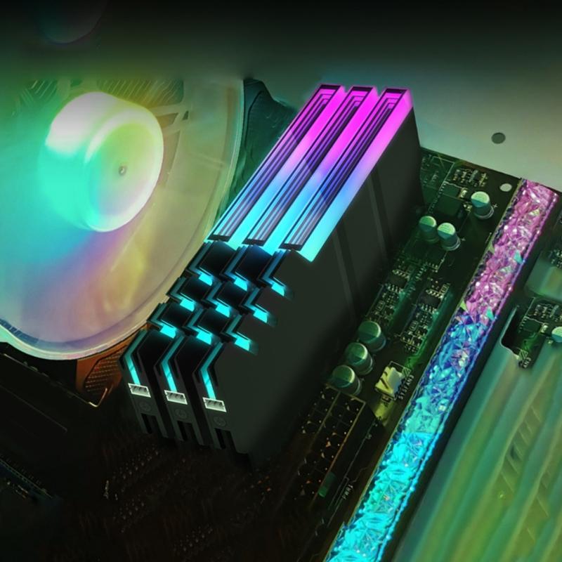 Охладители памяти из алюминиевого сплава с 5-вольтной ARGB-подсветкой для DDR4 и DDR5. Безинструментальная установка и тихие характеристики охлаждения