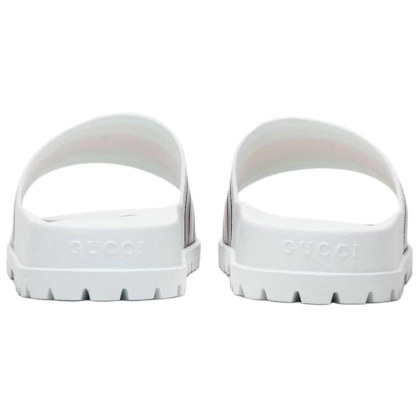 Gucci Шлепанцы Web Slide Мужские Белый Красный Зеленый 429469 GIB10 9079