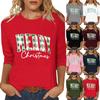 Women's Fashion Casual Three-quarter Sleeve Christmas Print Crewed Neck Top