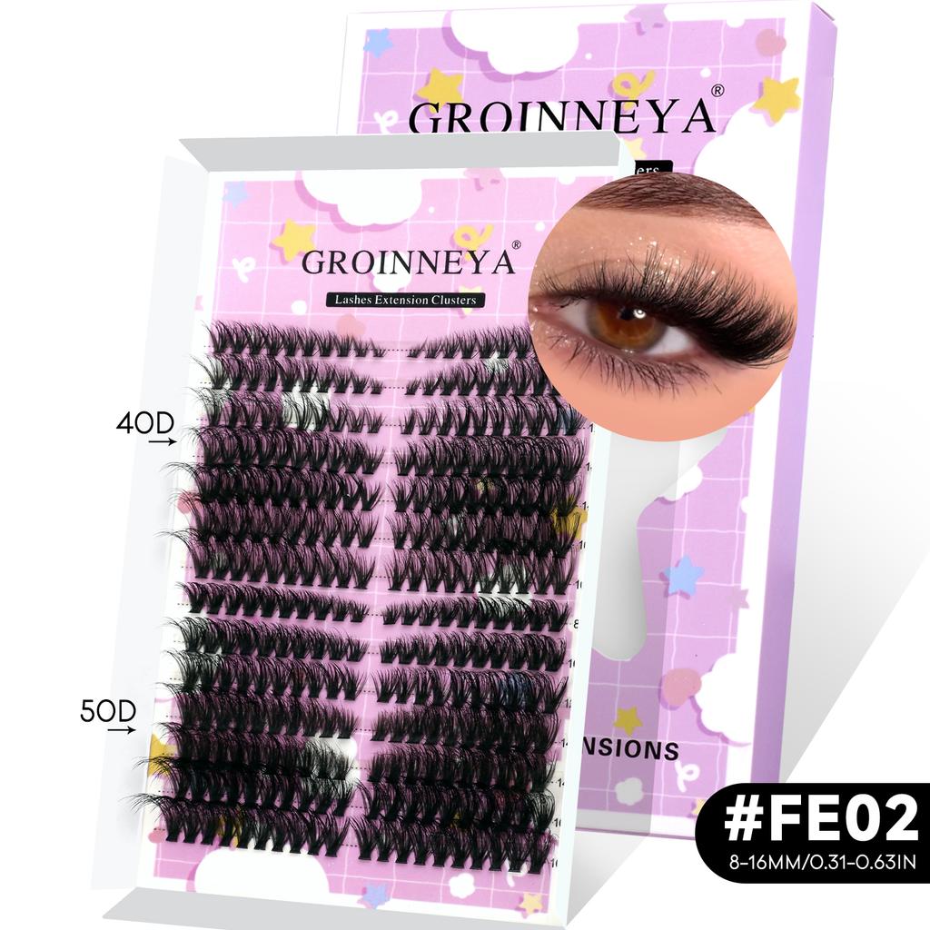Xiaomi GROINNEYA Lash Clusters Cat Lashes with Lash Bond & Seal Wispy Fluffy Cluster Eyelash Extensions Eyelash Clusters Kit DIY