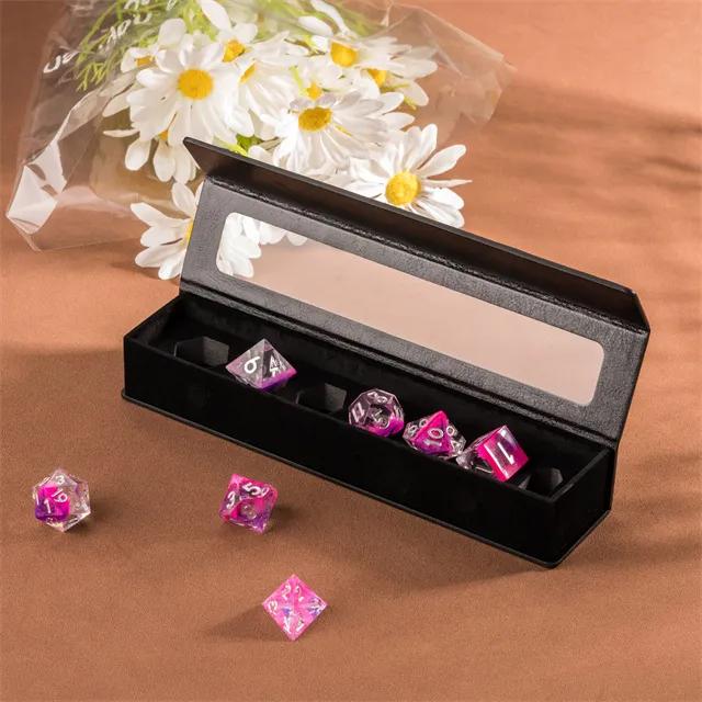 Black Leather Case RPG Dice Box Pencil Case for 7 Dice
