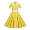 Женское платье с V-образным вырезом и лацканами, однобортное с поясом, трапециевидное, с большими качелями, обтягивающее, с высокой талией, однотонное, в стиле ретро, ​​с короткими рукавами, женское платье-миди в стиле принцессы