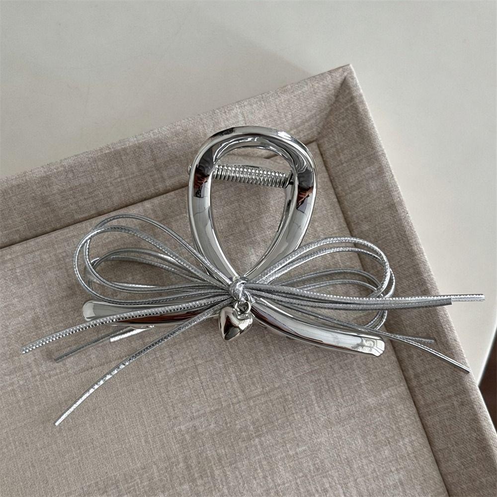 Leather Rope Bow Hair Accessory Silver Color Elegant Hair Claw Shark Hair Clip Party Occasion