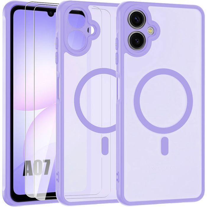 Coque de Téléphone - BOOLING - pour Samsung Galaxy A07 - avec Anneau et Film Caméra - Violet - 2 Vitres