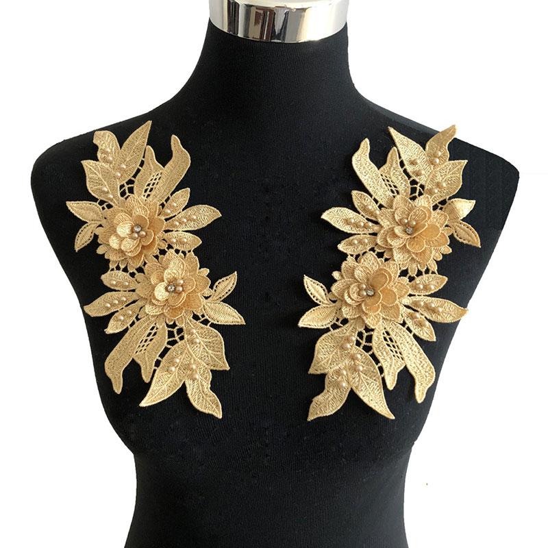 1 Pair Wedding Bridal Sew On Hollow Flower Lace Trim DIY Patches Embroidery Applique 3D