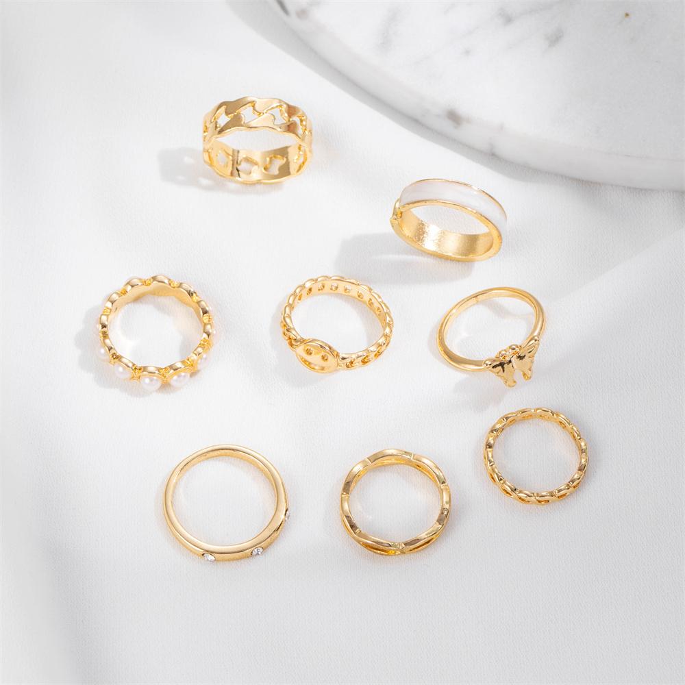 8 шт./компл., комплект колец в стиле хип-хоп с золотой цепочкой для женщин, простые кольца на палец с геометрическим рисунком в стиле панк, трендовые ювелирные аксессуары