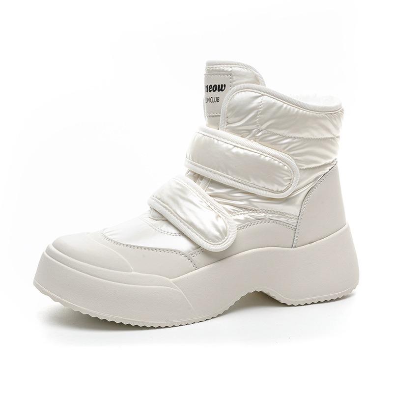 Зимние ботинки из кожи и хлопка с толстой подошвой