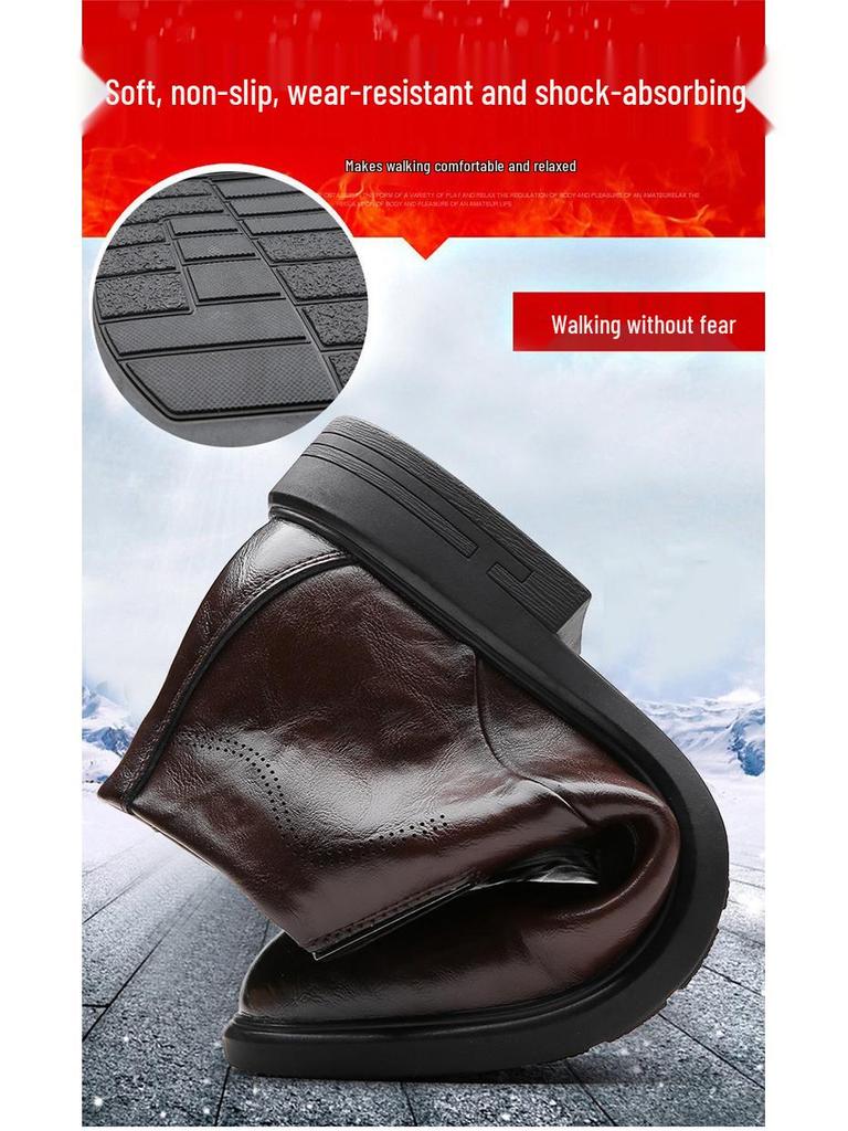 Мужские ботинки челси в британском стиле с бархатной подкладкой - Зимняя формальная обувь до щиколотки на высоком голенище