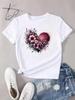 Women's Heart Floral Pattern Printing T-shirt Summer Woman Clothing Round Neck Short Sleeve T-shirt Tops Tees Aesthetic Clothes