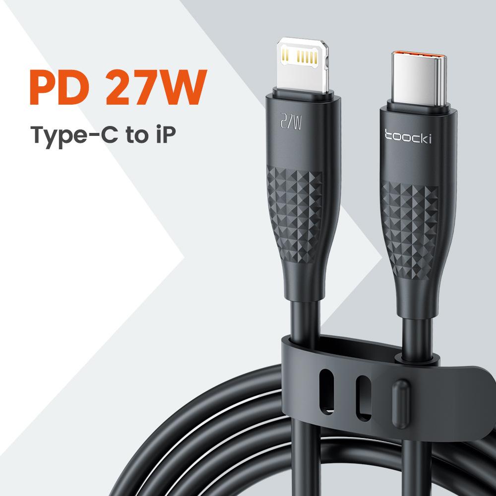 Кабель Toocki PD27W USB-C на Lightning, Быстрая зарядка для iPhone 8-14 iPad, Плетеный Data-кабель