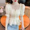 Chiffon Shirt Short Sleeve New Women's Niche and Unique Waist-hugging Top