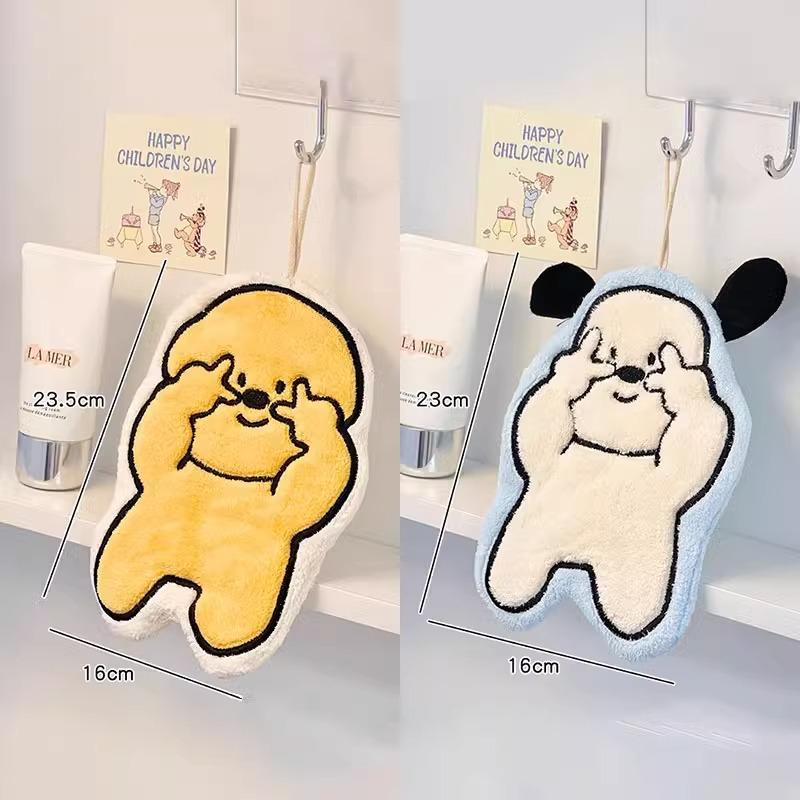 Милое мультяшное полотенце для рук из кораллового флиса - Вышитое, Супервпитывающее, Идеально для кухни, ванной комнаты или детей.