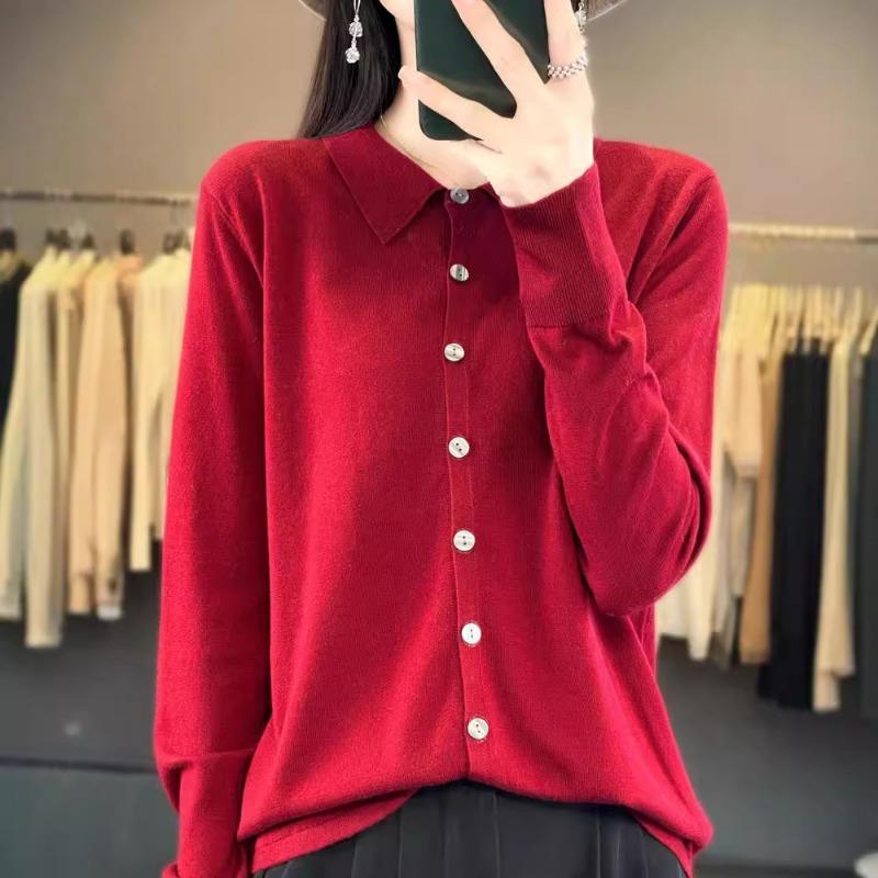 Осень и зима новый кардиган из камвольной пряжи с вязаным воротником-стойкой, рубашка-поло с лацканами, с верхней курткой, женский