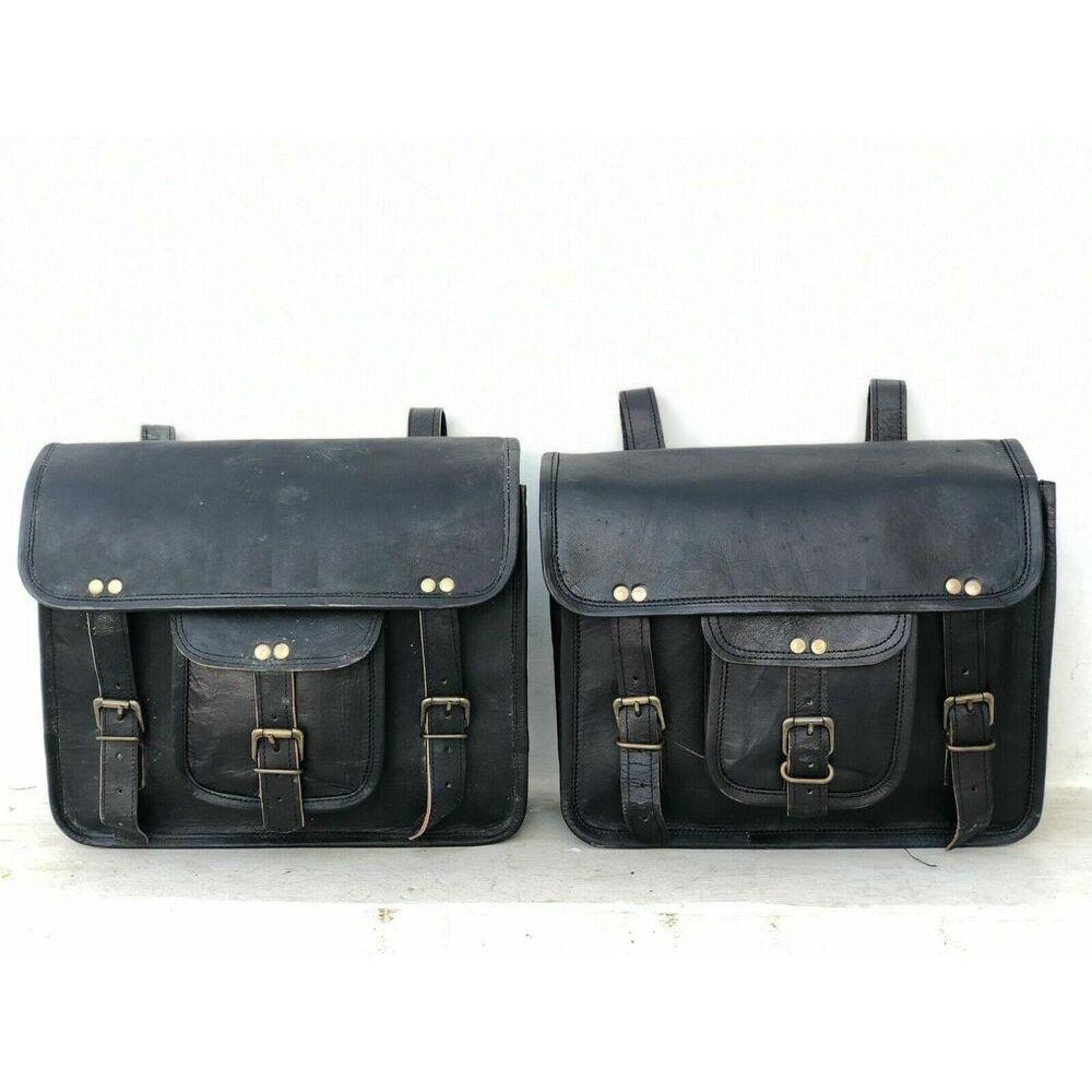 Bags 2 Saddlebag Luggage Bag Bag For Biker's Black Leather Motorcycle Saddle