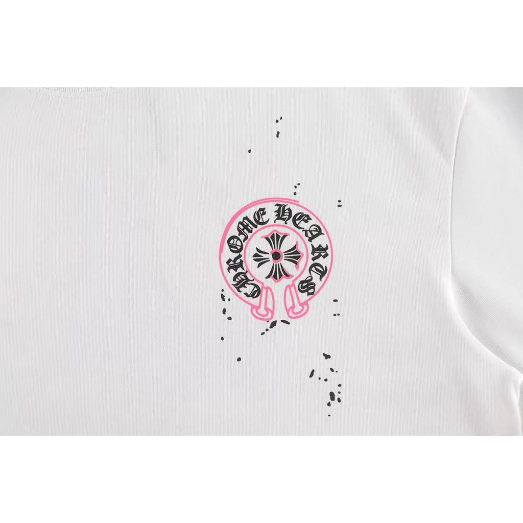W390 CHROME HEARTS 2025 Летняя новая высококачественная хлопковая свободная футболка большого размера с круглым вырезом Футболка для пары