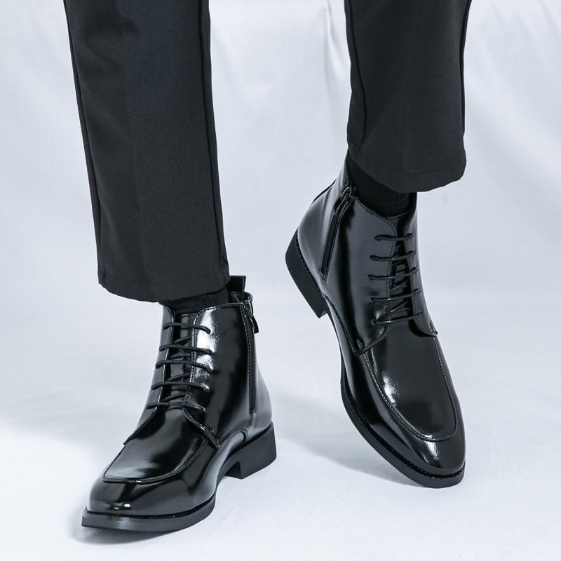 Fashion Black and White High Top Leather Shoes Fashionable and Trendy Men's Style Outdoor Business Party Evening Party Office Shoes New